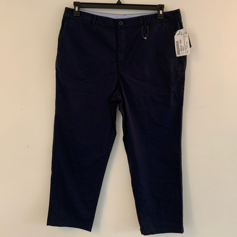 LL Bean Size 16 Washed Chino Capri Slim Leg Favorite Fit Pants Navy NWT